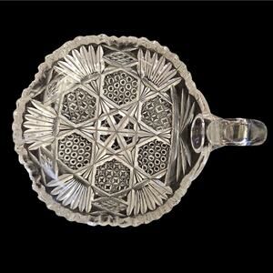 American Brilliant Cut Glass Star & Fan Pattern Handled Nappy Bowl